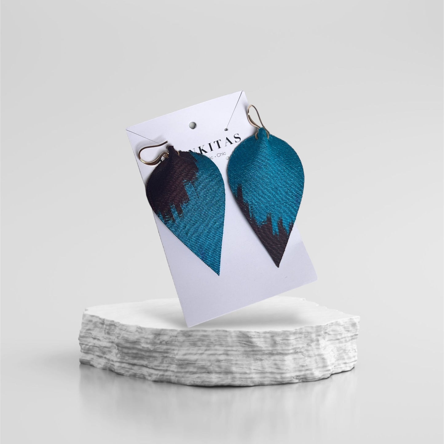 Leather Ikat Teardrop Earrings