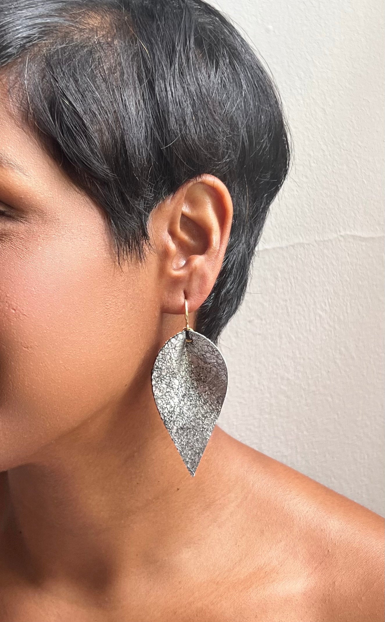 Leather Ikat Teardrop Earrings