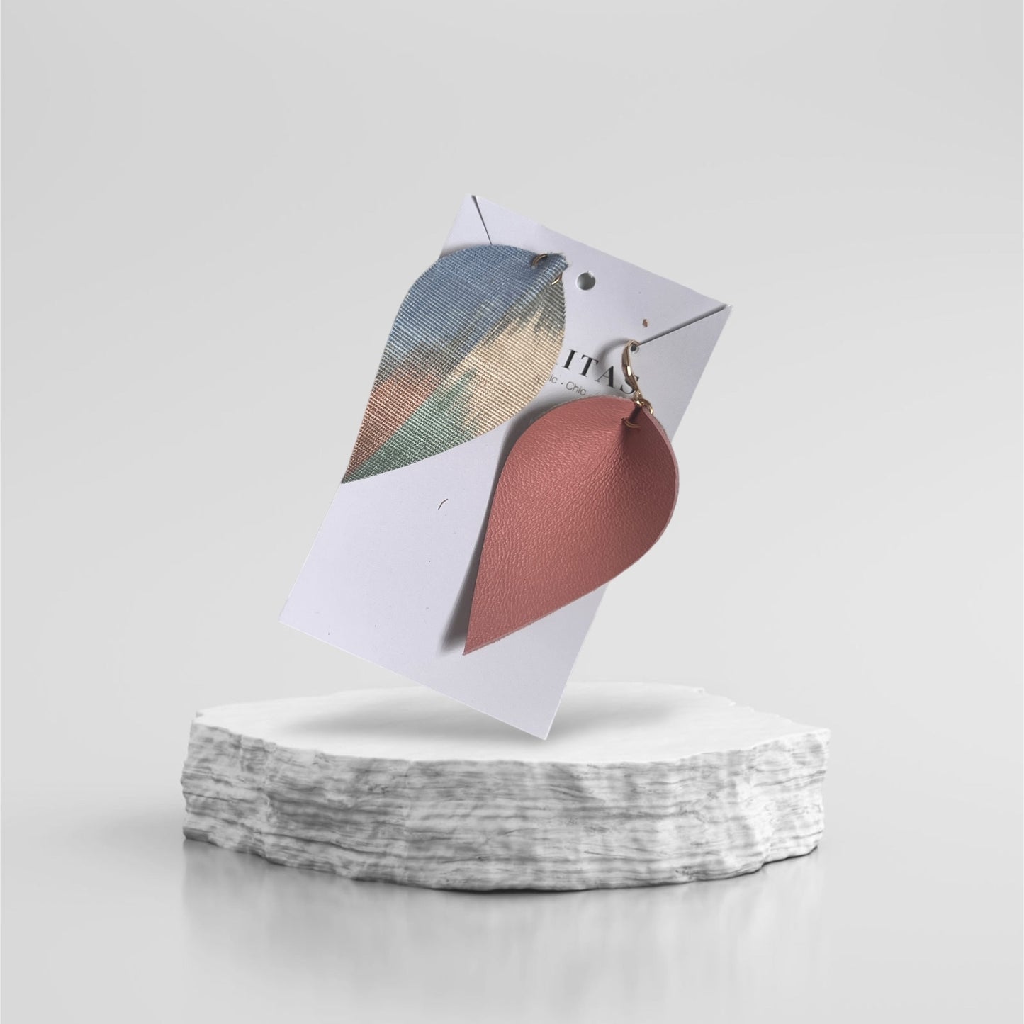 Leather Ikat Teardrop Earrings