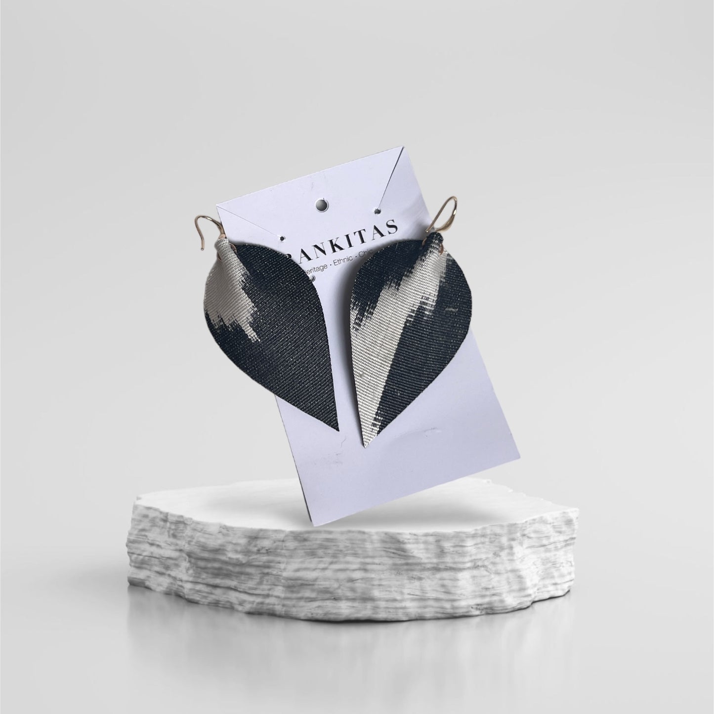 Leather Ikat Teardrop Earrings