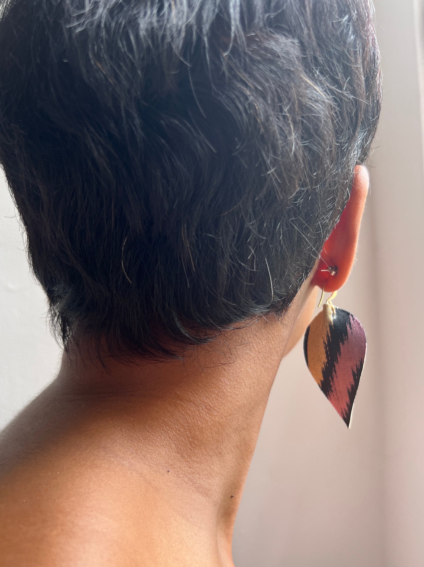 Leather Ikat Teardrop Earrings