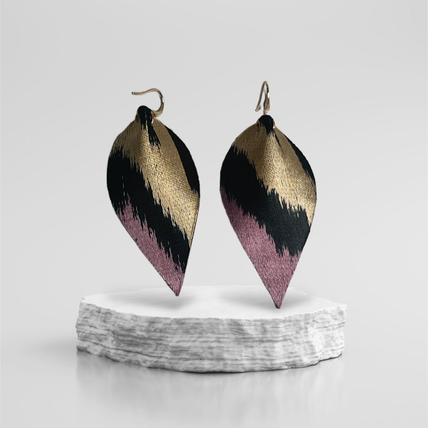 Leather Ikat Teardrop Earrings