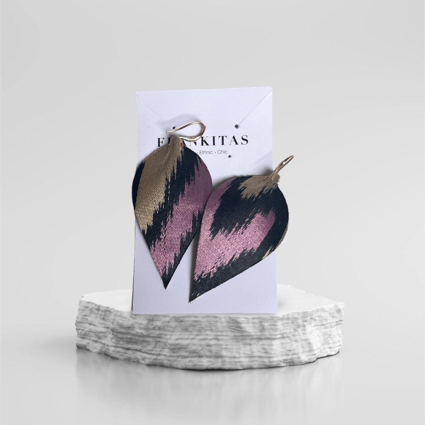 Leather Ikat Teardrop Earrings