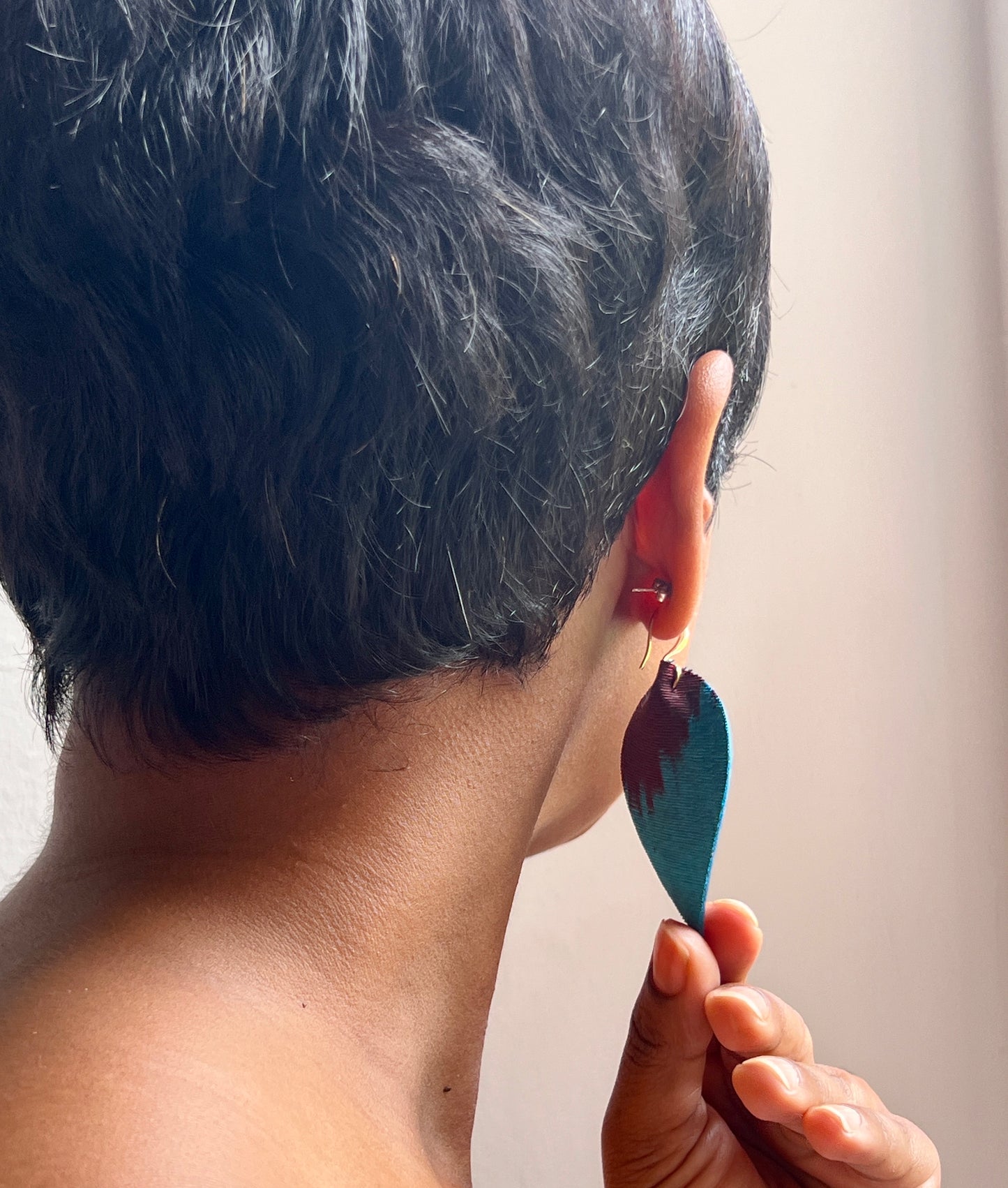 Leather Ikat Teardrop Earrings