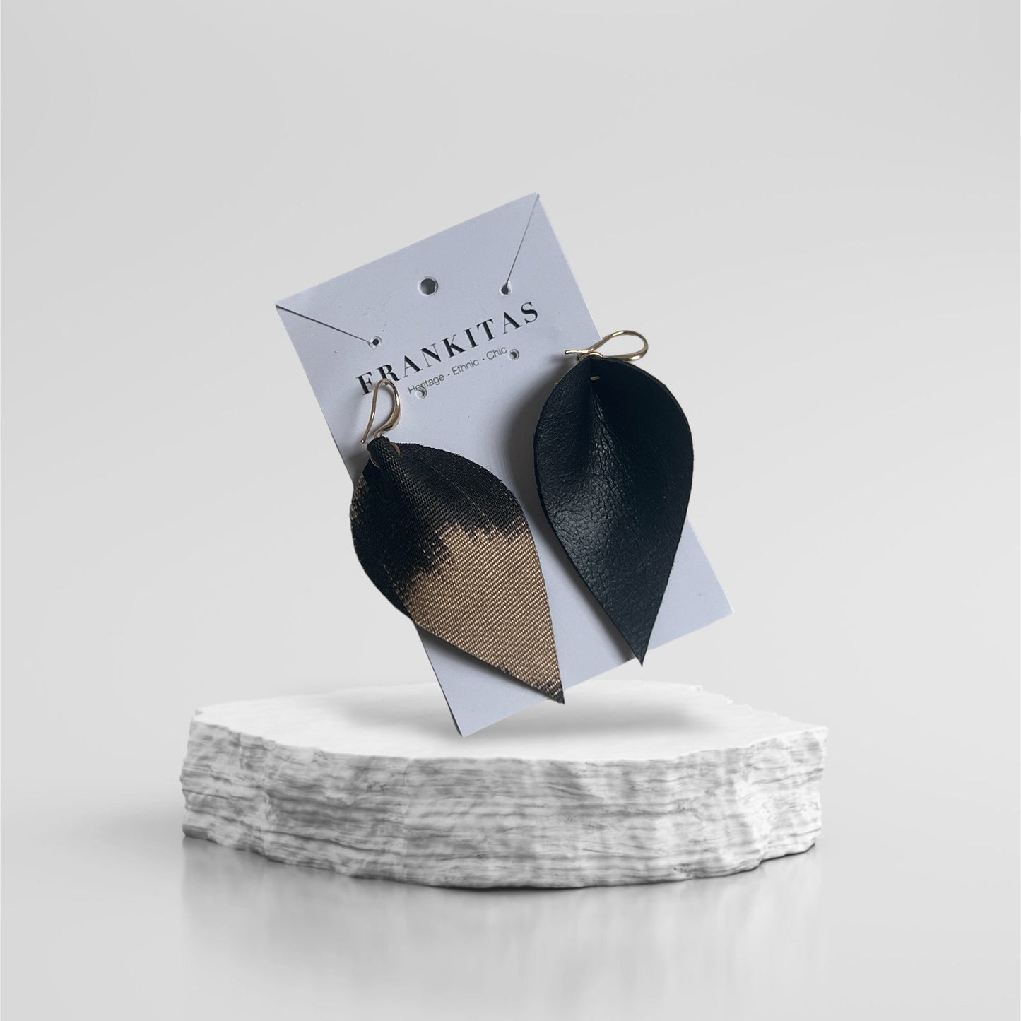 Leather Ikat Teardrop Earrings