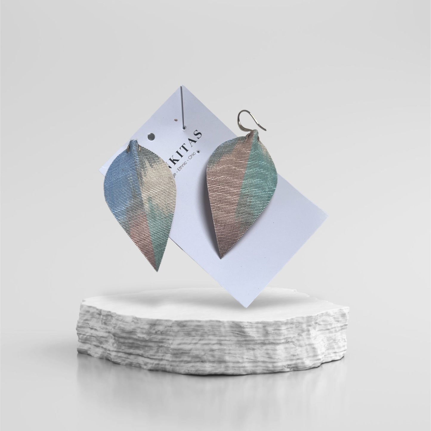 Leather Ikat Teardrop Earrings