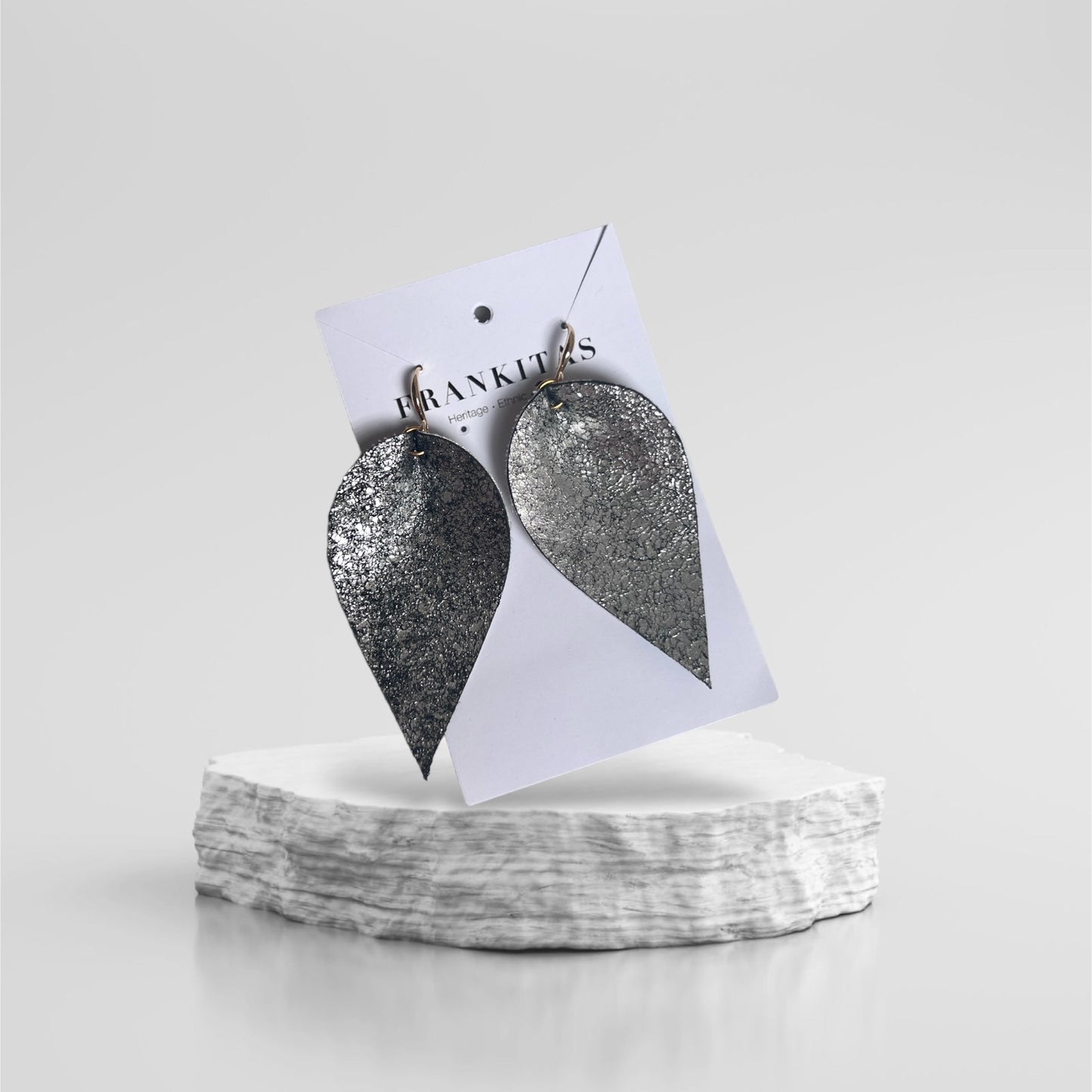 Leather Ikat Teardrop Earrings