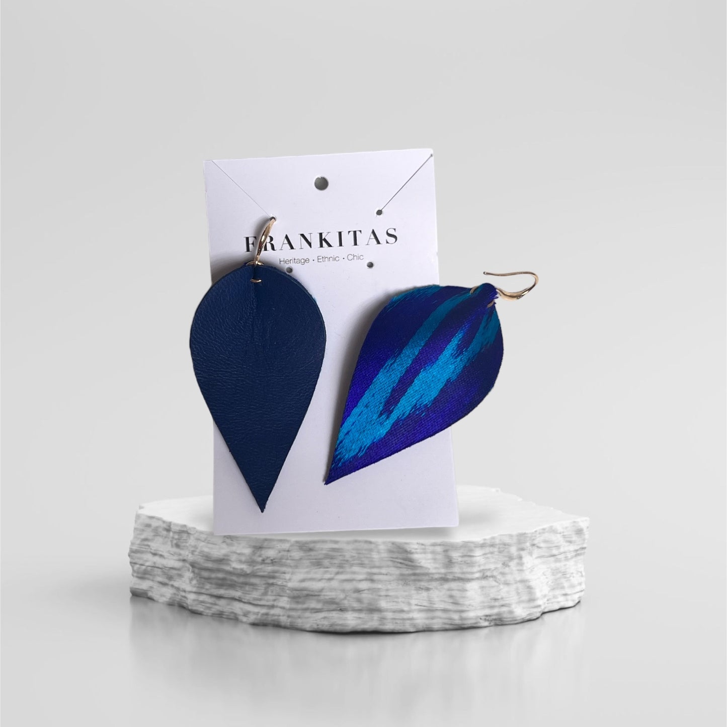 Leather Ikat Teardrop Earrings