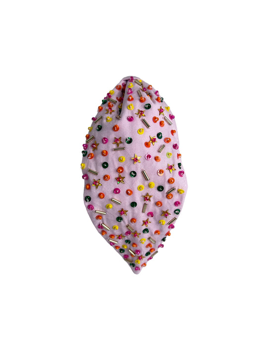 Headbands - Baby Pink Multi-Coloured Polka Dots