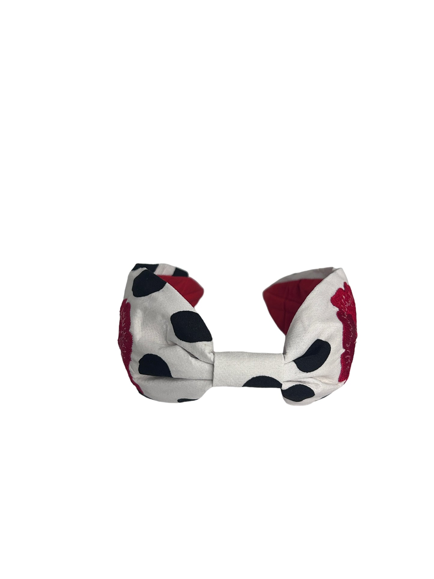 Headbands - Black and White Polka Dots with Embroidered Flowers