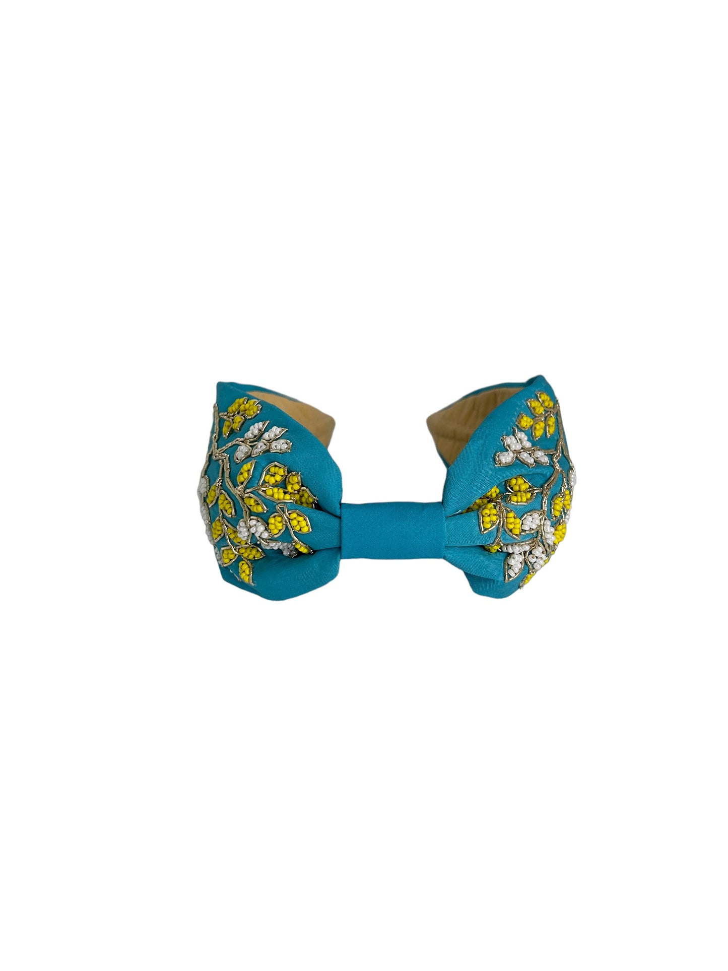 Headbands - Turquoise with white and yellow flowers and leaves