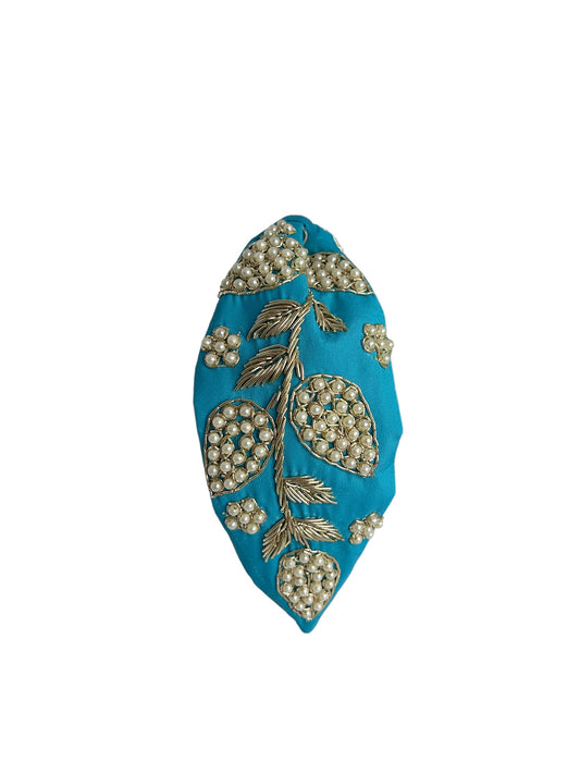 Headbands - Turquoise with white leaves