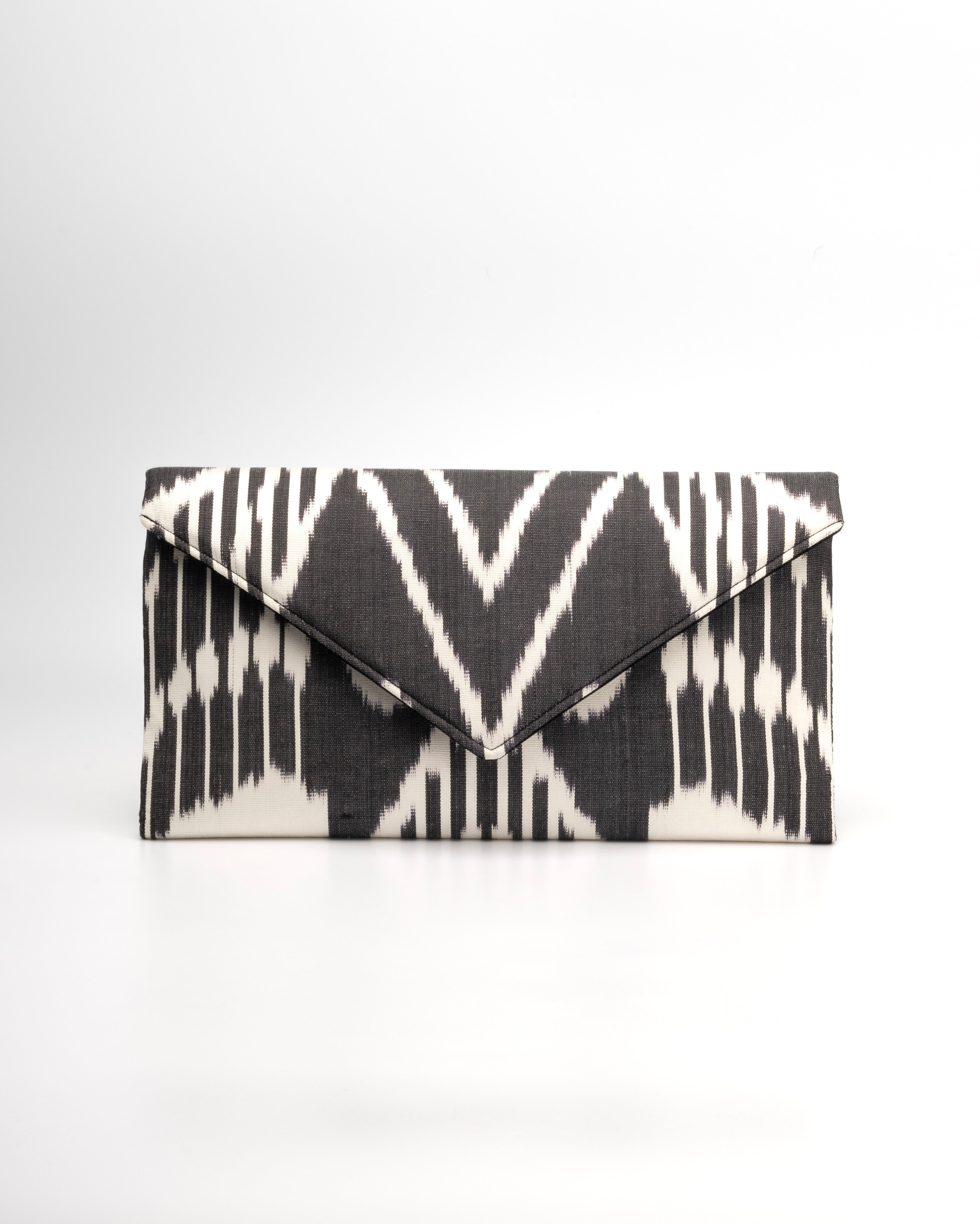 Frankitas geometric-patterned silk Ikat envelope clutch handcrafted from traditional weaving