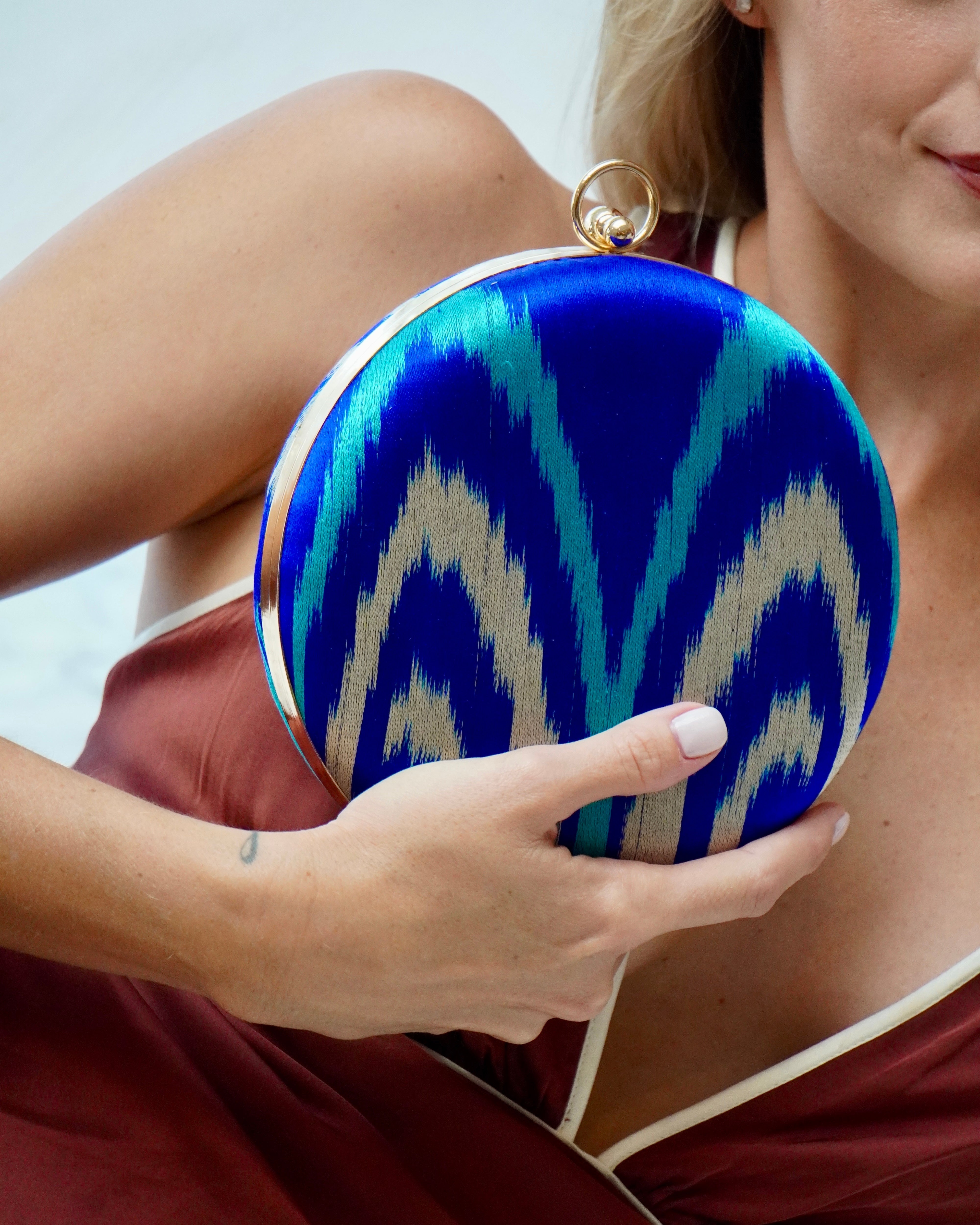 Sustainable handmade bag by Frankitas featuring bold ethnic-inspired patterns