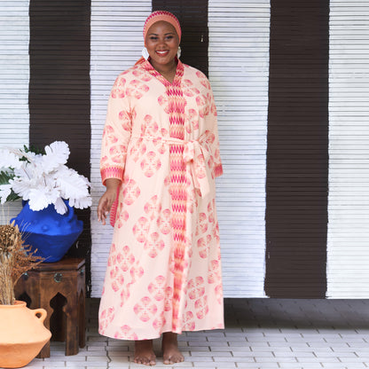 Printed V-Neck Kaftan Dress (Pink)