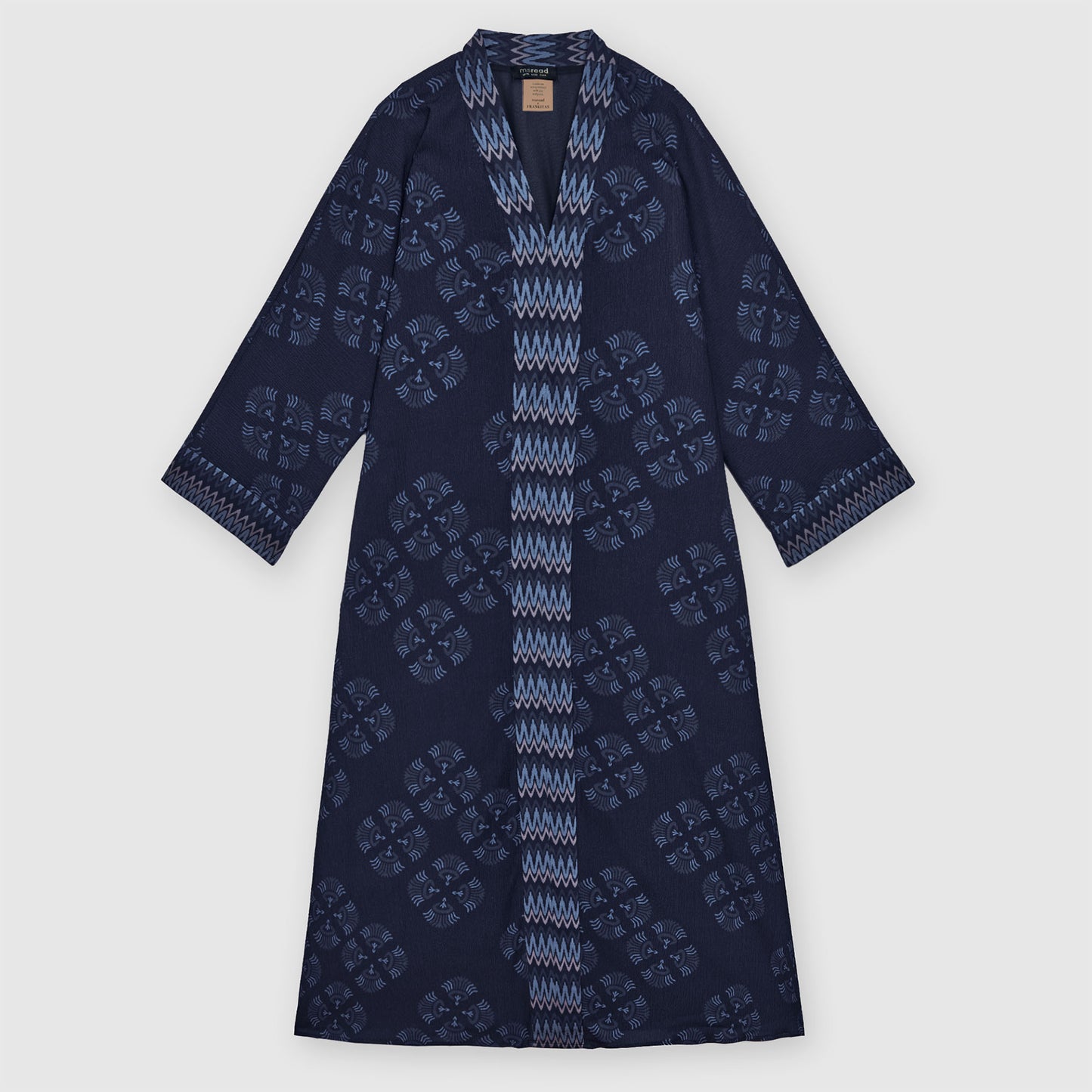 Printed V- Neck kaftan Dress (Navy)