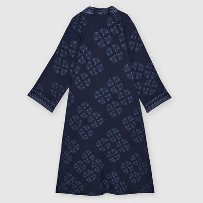 Printed V- Neck kaftan Dress (Navy)