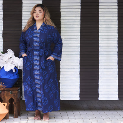 Printed V- Neck kaftan Dress (Navy)