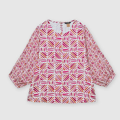 Printed Lantern Sleeve Top (Purple)