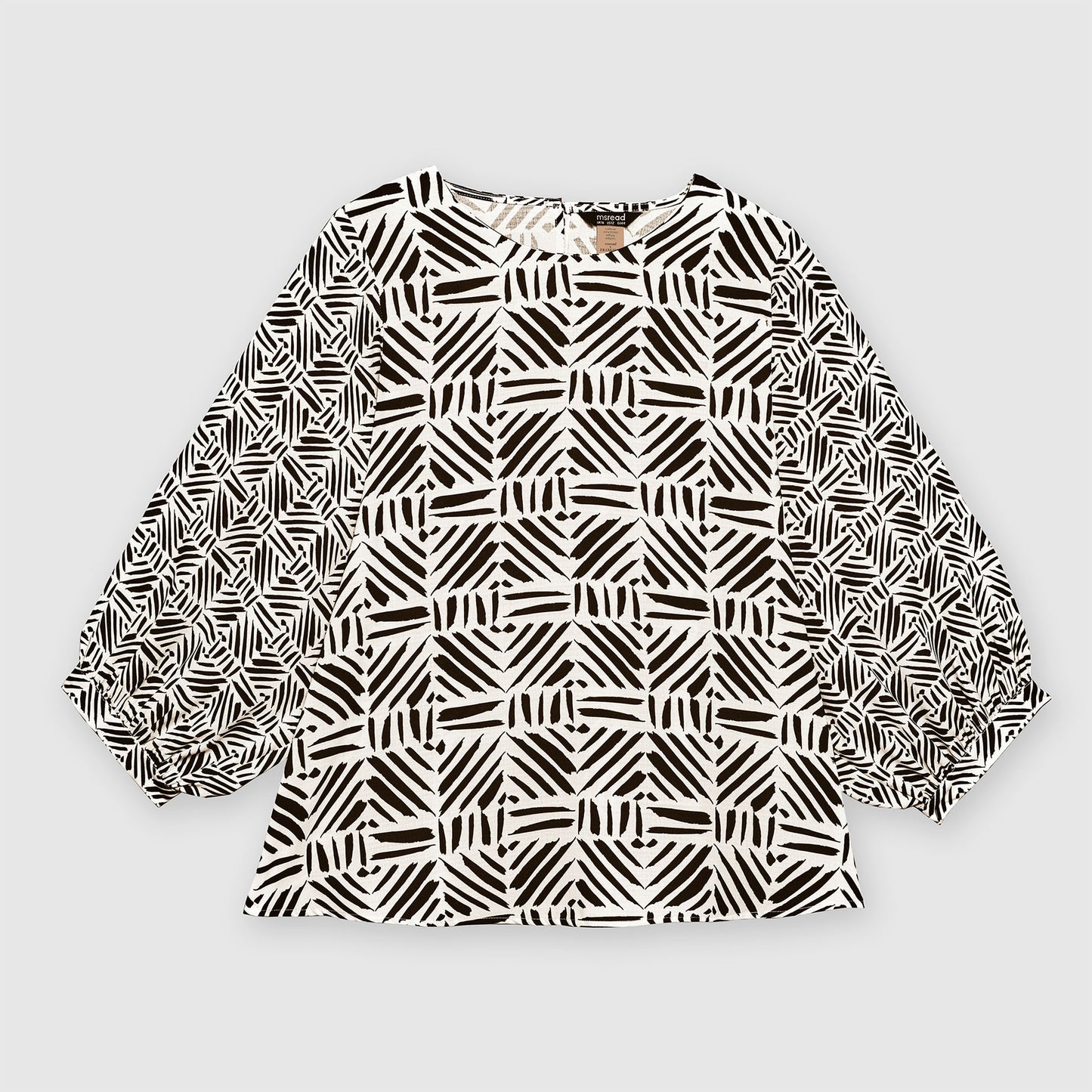 Printed Lantern Sleeve Top (Black)