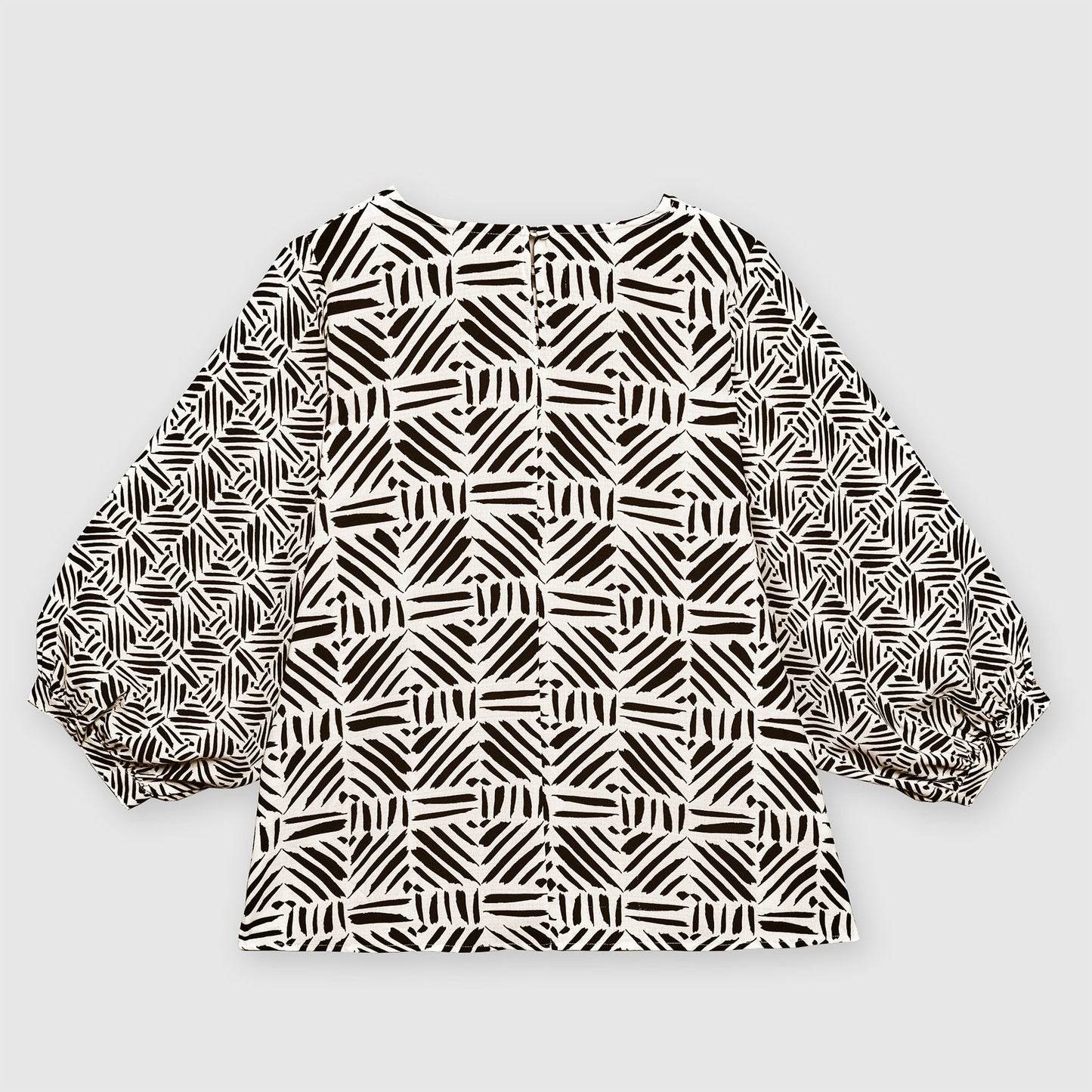 Printed Lantern Sleeve Top (Black)