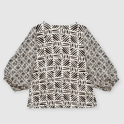 Printed Lantern Sleeve Top (Black)