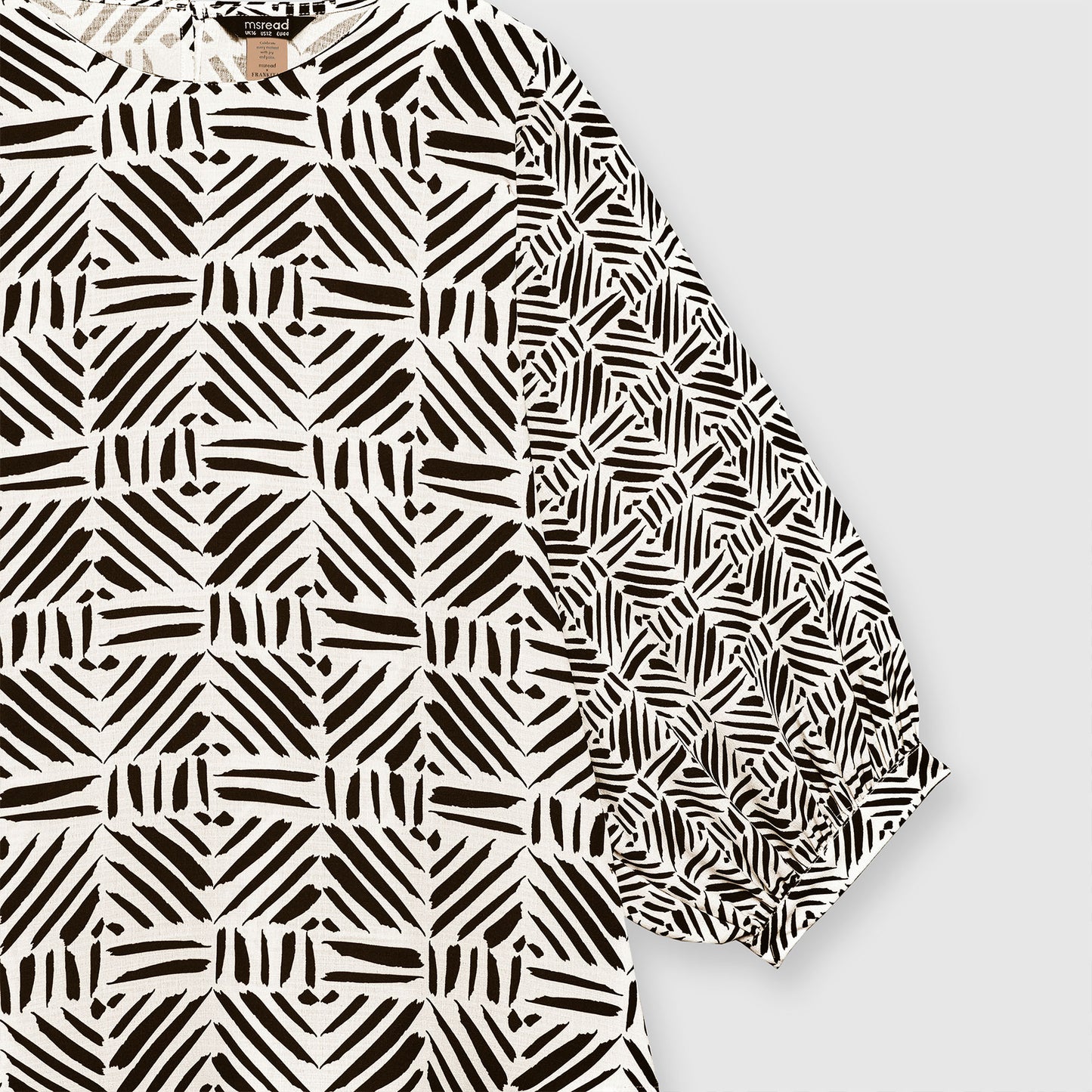 Printed Lantern Sleeve Top (Black)