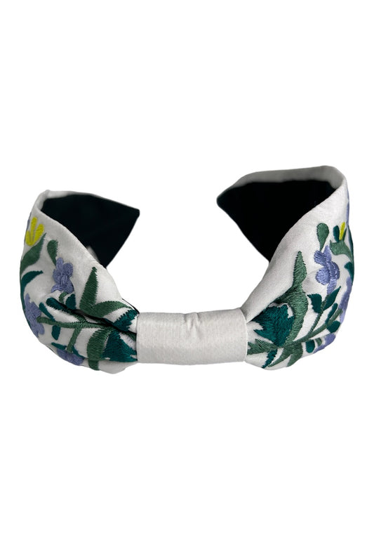 Headbands - White Flowers Embroidered