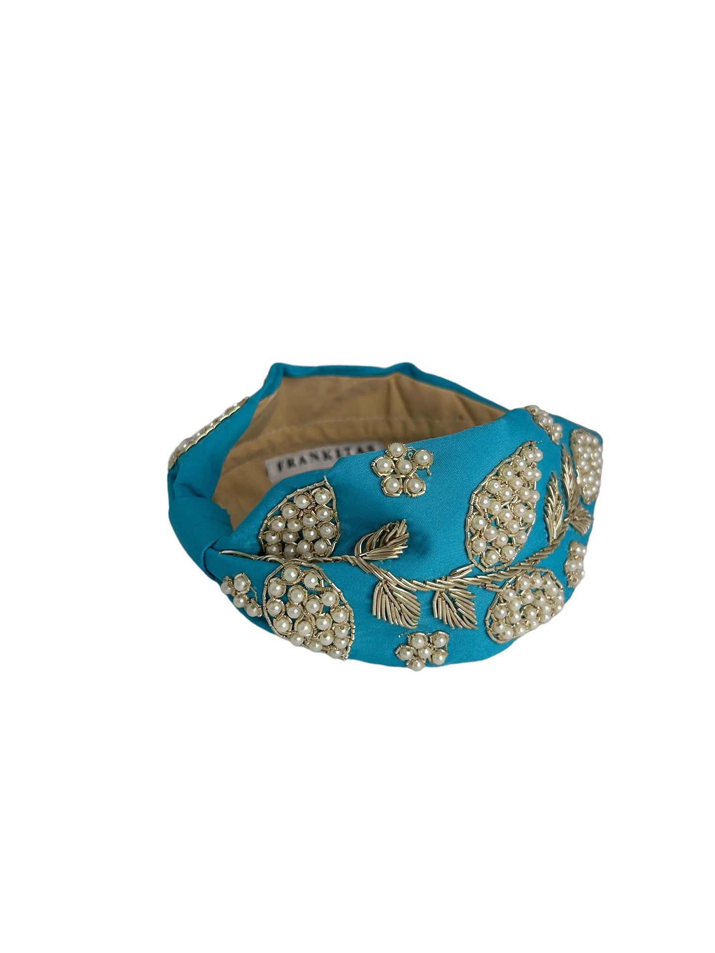 Headbands - Turquoise with white leaves