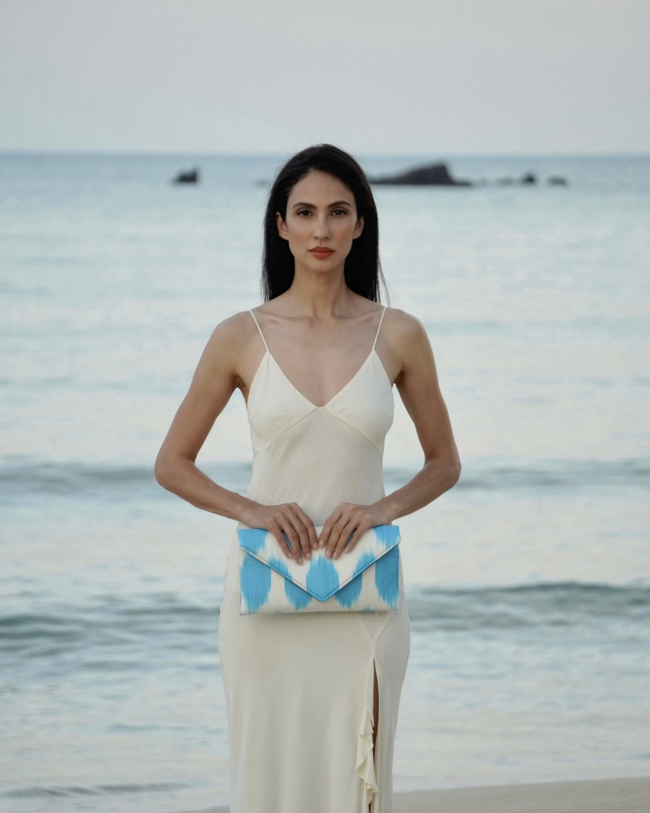Frankitas polka-dot silk Ikat clutch in envelope style, weaving narrative of tradition and modern fashion