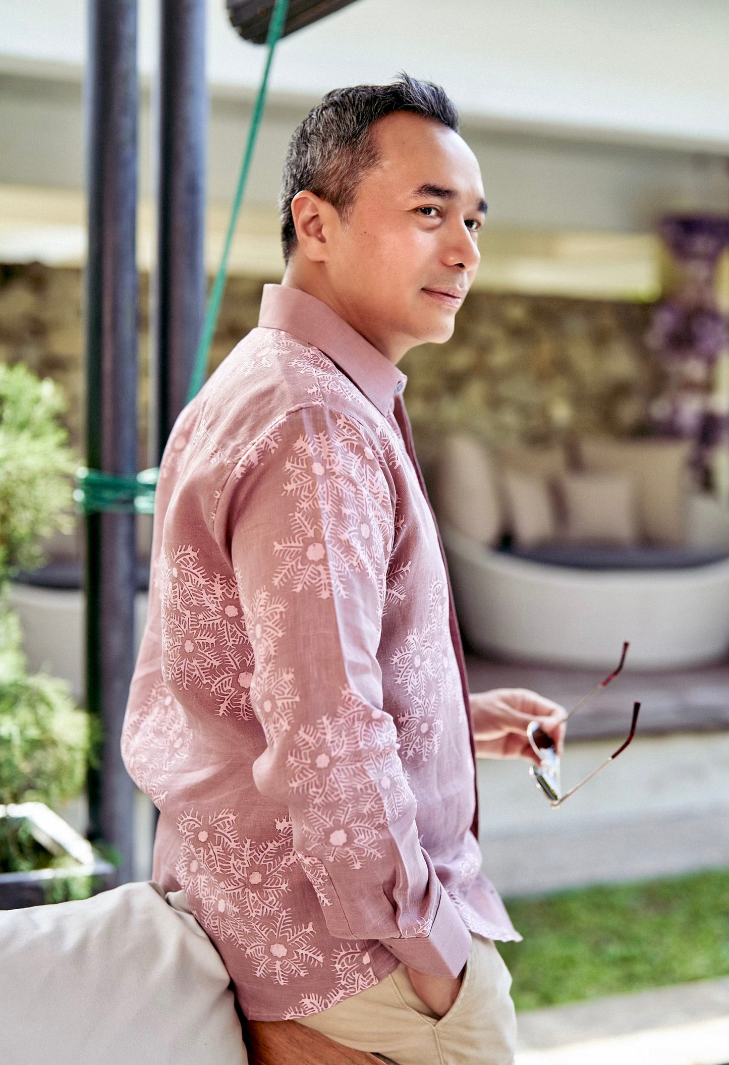 Batik Shirt Octocoral Linen (Dirty Pink)