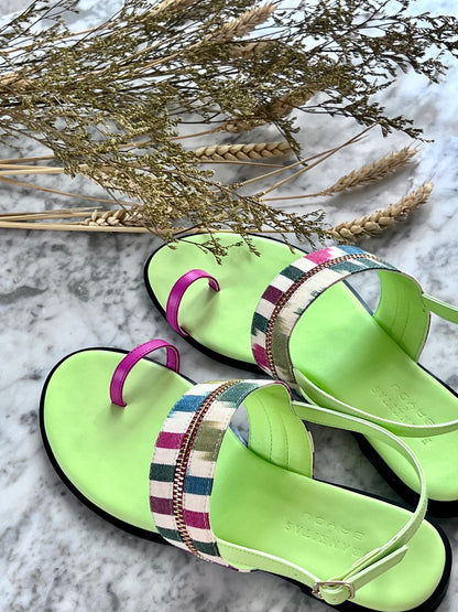 Miya Ikat Sandals - Light Lime Green